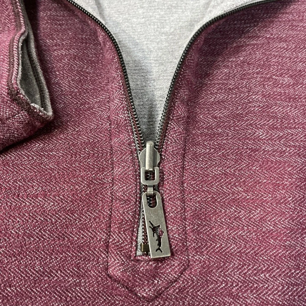 Tommy Bahama Reversible 1/4 Zip Sweater Mens 2XL Flipshore Maroon Gray Pullover